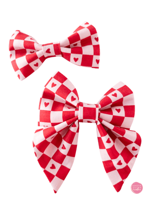 Over the Collar Bow Tie | Checkerboard Hearts - Kristin Quinn Creative - Dog Bow Tie