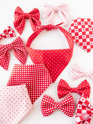 Over the Collar Bow Tie | Pink Pin Dot & Hearts - Kristin Quinn Creative - Dog Bow Tie