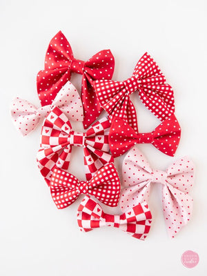 Over the Collar Bow Tie | Pink Pin Dot & Hearts - Kristin Quinn Creative - Dog Bow Tie