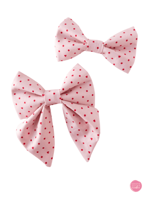 Over the Collar Bow Tie | Pink Pin Dot & Hearts - Kristin Quinn Creative - Dog Bow Tie