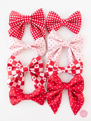 Over the Collar Bow Tie | Pink Pin Dot & Hearts - Kristin Quinn Creative - Dog Bow Tie