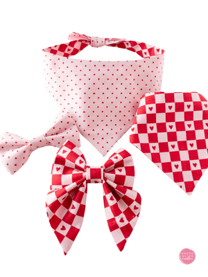 Over the Collar Bow Tie | Pink Pin Dot & Hearts - Kristin Quinn Creative - Dog Bow Tie