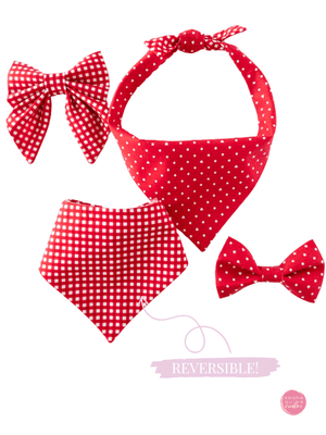 Over the Collar Bow Tie | Red Pin Dot & Hearts - Kristin Quinn Creative - Dog Bow Tie