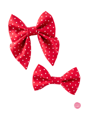 Over the Collar Bow Tie | Red Pin Dot & Hearts - Kristin Quinn Creative - Dog Bow Tie