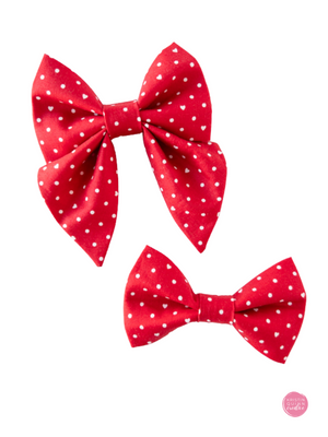 Over the Collar Sailor Bow | Red Pin Dot & Hearts