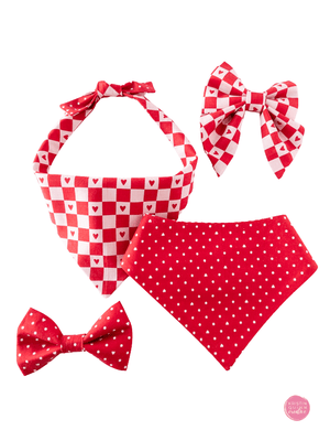 Reversible Dog Bandana | Checkerboard Hearts & Red Pin Dot - Kristin Quinn Creative - Dog Bandana