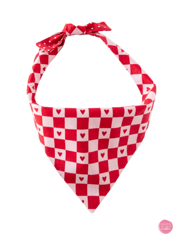 Reversible Dog Bandana | Checkerboard Hearts & Red Pin Dot - Kristin Quinn Creative - Dog Bandana