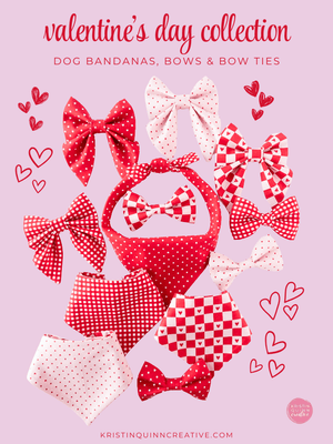 Reversible Dog Bandana | Checkerboard Hearts & Red Pin Dot - Kristin Quinn Creative - Dog Bandana