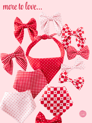 Reversible Dog Bandana | Checkerboard Hearts & Red Pin Dot - Kristin Quinn Creative - Dog Bandana