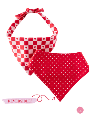 Reversible Dog Bandana | Checkerboard Hearts & Red Pin Dot - Kristin Quinn Creative - Dog Bandana