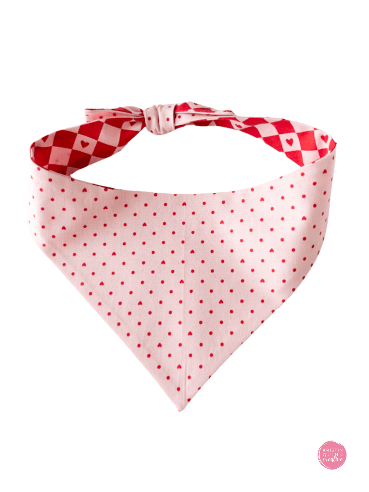 Reversible Dog Bandana | Pink Pin Dot & Checkerboard Hearts - Kristin Quinn Creative - Dog Bandana