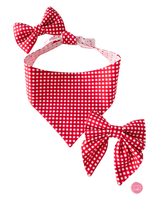 Reversible Dog Bandana | Red Gingham & Pink Pin Dot - Kristin Quinn Creative - Dog Bandana