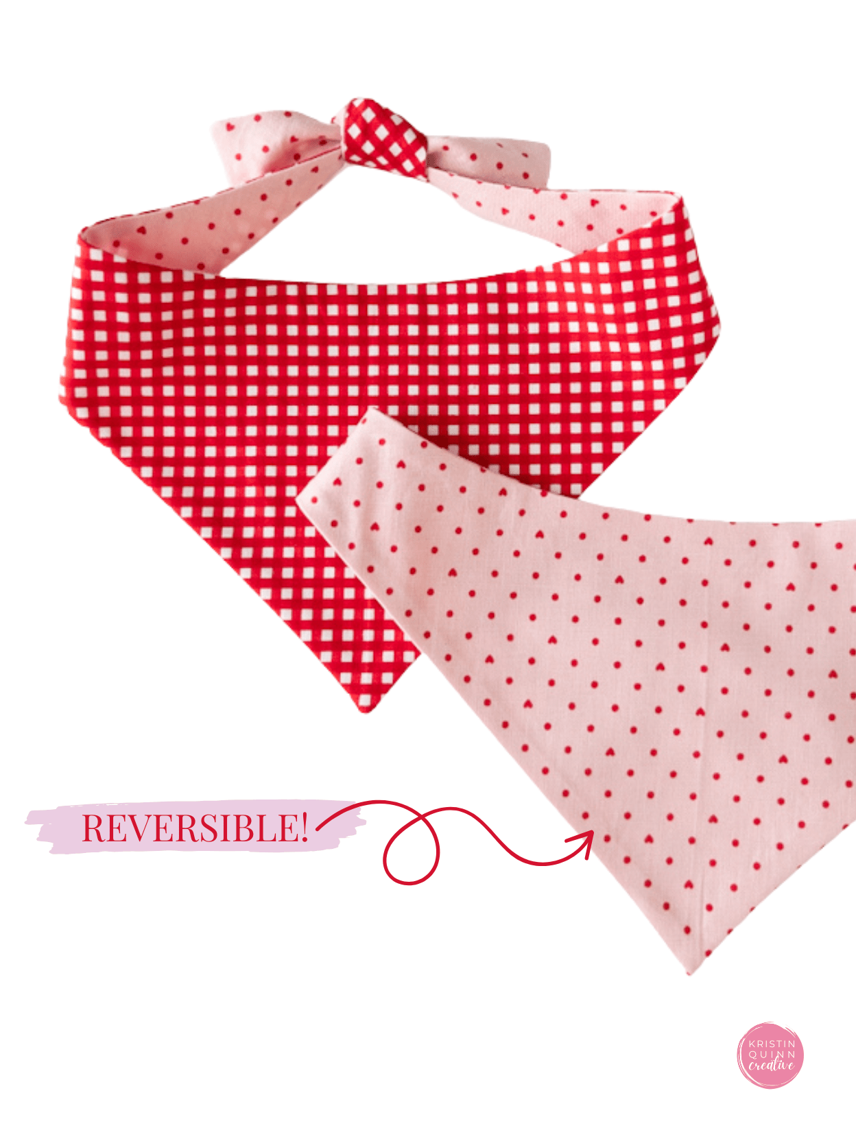 Reversible Dog Bandana | Red Gingham & Pink Pin Dot - Kristin Quinn Creative - Dog Bandana