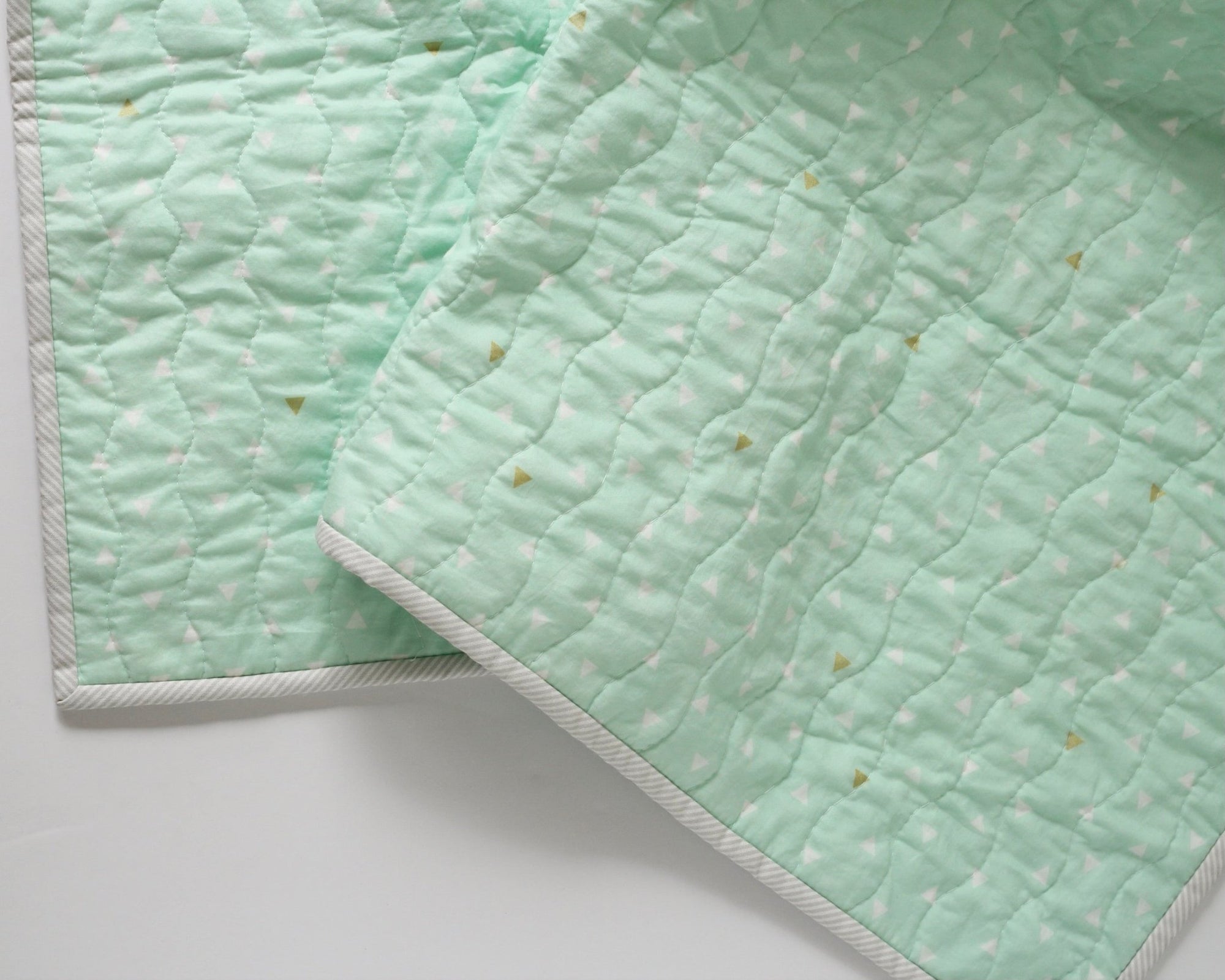 Mint Triangles Wholecloth Baby Quilt - Kristin Quinn Creative - Baby Quilt