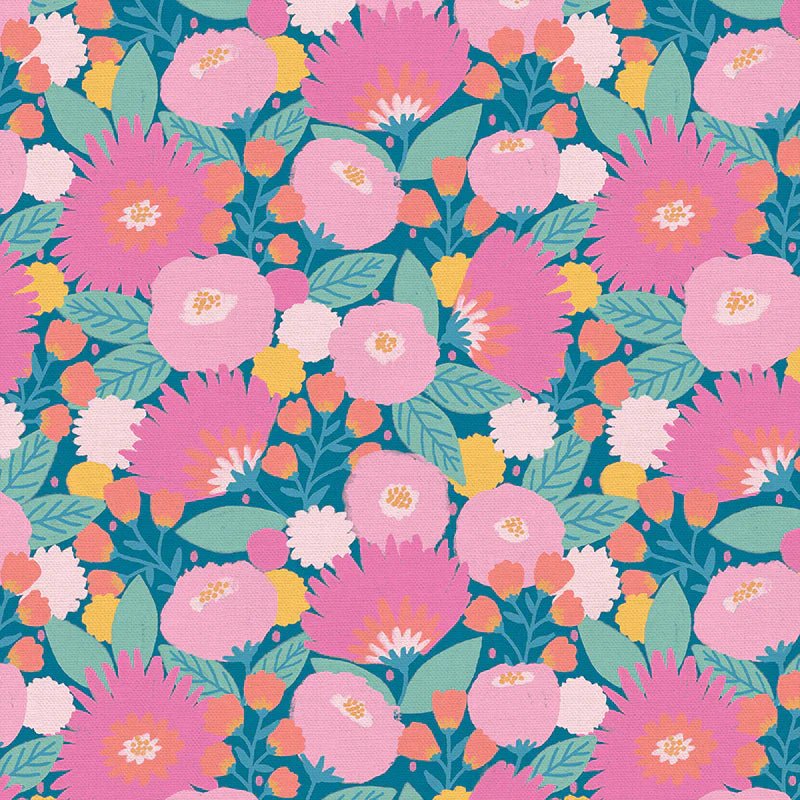 REMNANT 54" | PBS Fabrics | Sunday Meadow Sunday Bouquet Teal - Kristin Quinn Creative - Fabric