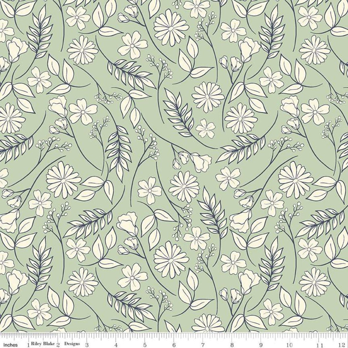 REMNANT 78" | Riley Blake Designs | Reflections Flower Garden Seafoam - Kristin Quinn Creative - Fabric