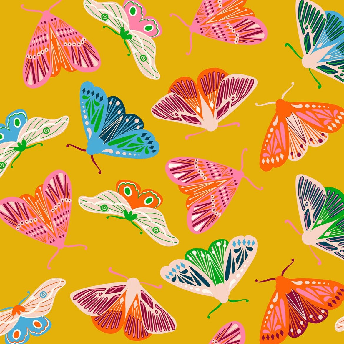 Ruby Star Society | Flowerland Butterflies Goldenrod - Kristin Quinn Creative - Fabric