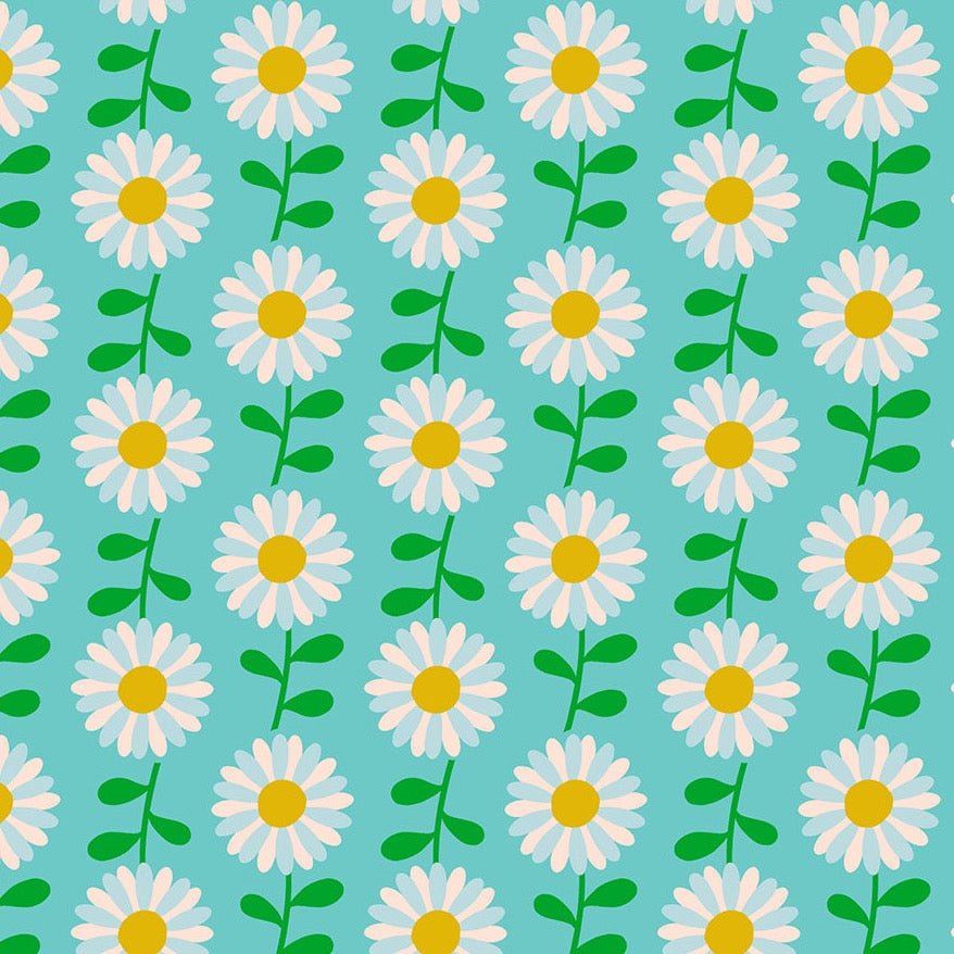 Ruby Star Society | Flowerland Daisies Turquoise - Kristin Quinn Creative - Fabric